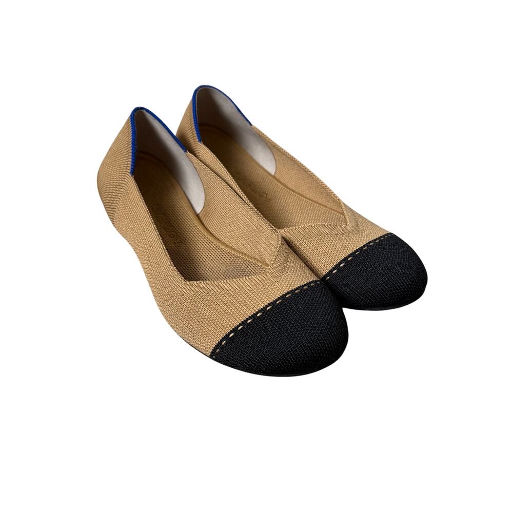 Rothys Tan Black Round Toe Flats Sz 7.5
